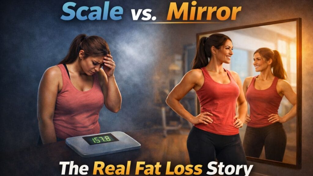 Scale vs mirror showing real fat loss transformation